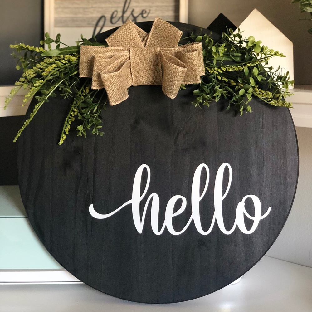 Black Hello Door Hanger Sign🌿